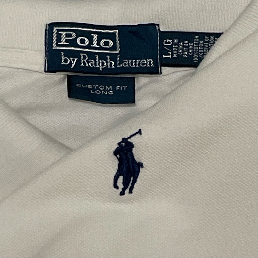 Polo Ralph Lauren Men’s Large Polo Shirt White Custom Fit Long Preppy Golf